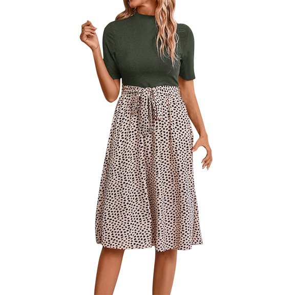 ZZwxWA Women 2025 Summer Dress Short Sleeve Ribbed Teacher Church Modest Business Casual Work Outfits Midi Dress