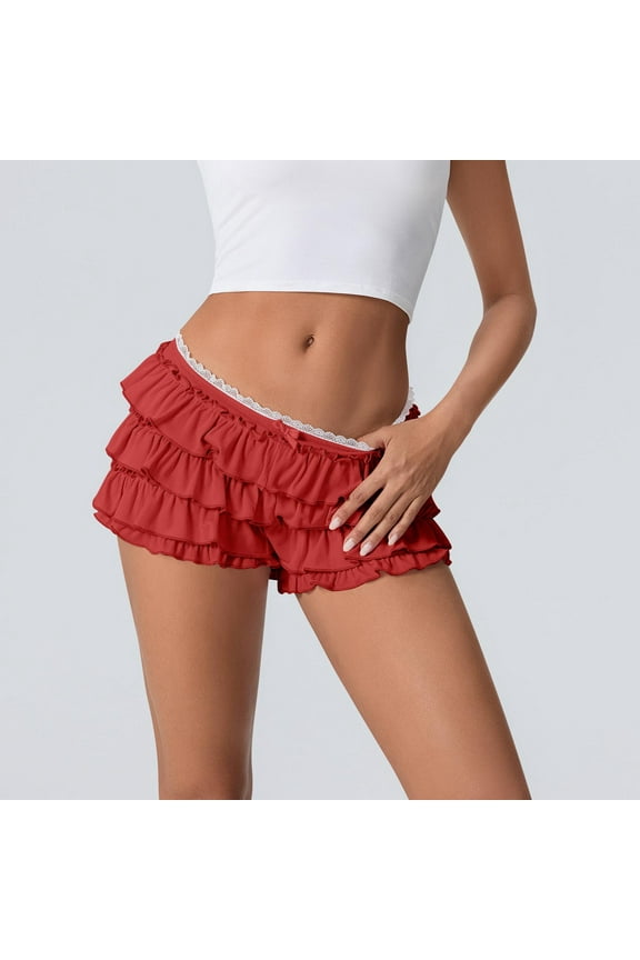 Women Bloomers 2025 Cute Ruffle Shorts Lace Trim Fluffy Tiered Sexy Boyshorts Layered Y2K Sweet Pettipants