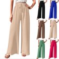 thumbnail image 1 of ZZwxWA Women Casual High Waist Wide Leg Pants Summer Long Solid Boho Yoga Pants Womens Drawstring Lounge Beach Trousers Loose Business Pants, 1 of 7