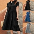 thumbnail image 1 of ZZwxWA Women Cotton Linen Button Down Collar Dress Elegant Pleated Tiered Ruffle Flowy Summer Short Sleeve Casual Dresses, 1 of 6