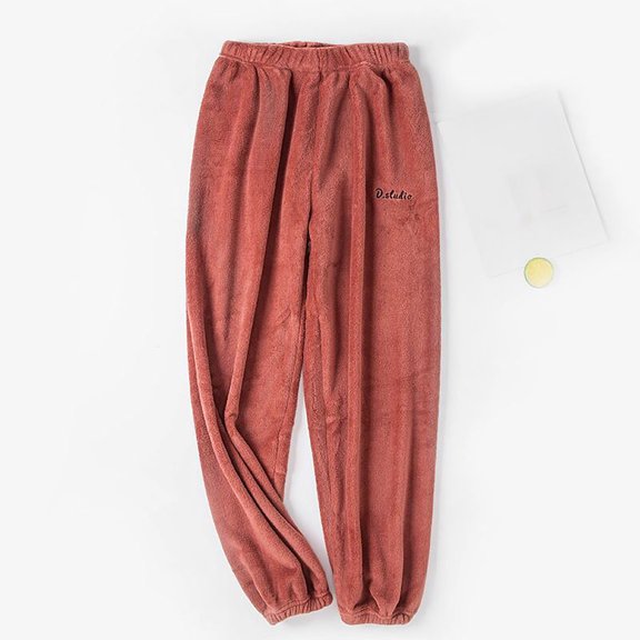 ZZwxWA Women Fleece Pajama Pants Casual Trendy Elastic Waist Ankle Letter Plush Pants Winter Solid Color Warm Fuzzy Pants Leggings
