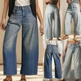 thumbnail image 1 of ZZwxWA Women High Waisted Barrel Jeans Side Seamed Loose Fit Denim Pants with Pockets Straight Ankle Wide Leg Ripped Jeans Frayed Hem Stretchy Capri Denim Pants, 1 of 6