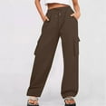 thumbnail image 1 of ZZwxWA Women High Waisted Drawstring Wide Leg Cargo Pants 2025 Trendy Casual Baggy Joggers Pants with Pockets, 1 of 6
