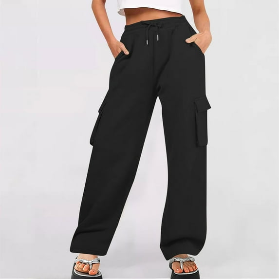 ZZwxWA Women High Waisted Drawstring Wide Leg Cargo Pants 2025 Trendy Casual Baggy Joggers Pants with Pockets