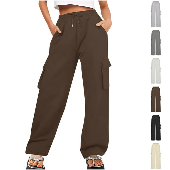 ZZwxWA Women High Waisted Drawstring Wide Leg Cargo Pants 2025 Trendy Casual Baggy Joggers Pants with Pockets