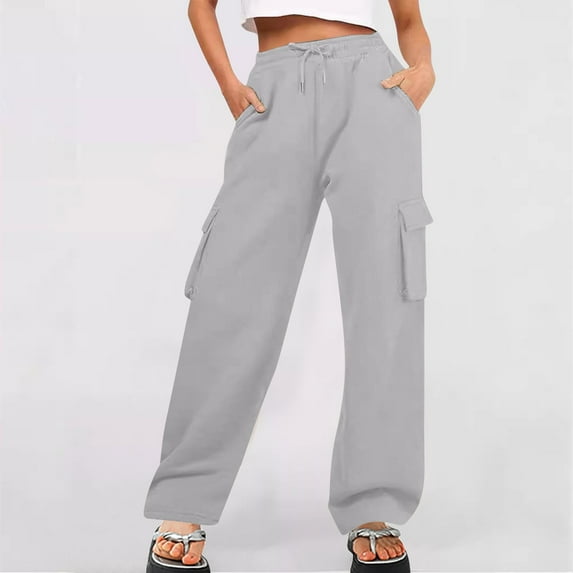 ZZwxWA Women High Waisted Drawstring Wide Leg Cargo Pants 2025 Trendy Casual Baggy Joggers Pants with Pockets
