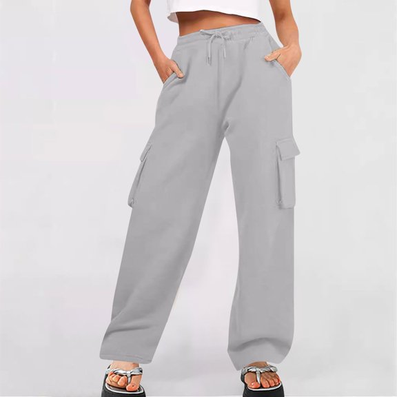 ZZwxWA Women High Waisted Drawstring Wide Leg Cargo Pants 2025 Trendy Casual Baggy Joggers Pants with Pockets