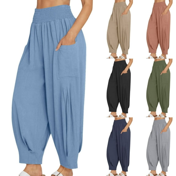 ZZwxWA Women Linen Boho Pants Summer Casual Loose High Waist Cargo Lounge Harem Pant 2025 Beach Travel Vacation Outfits