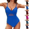 thumbnail image 1 of ZZwxWA Women One Piece Swimsuits Belly Control Bathing Suits Cutout Mesh Front Cross Swimwear, 1 of 5