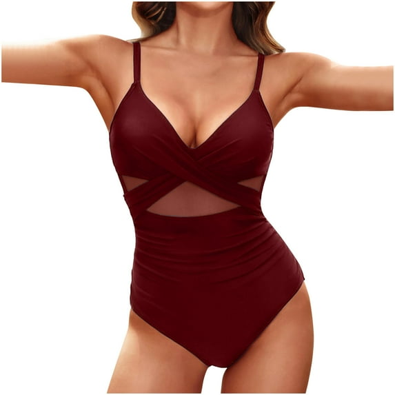 ZZwxWA Women One Piece Swimsuits Belly Control Bathing Suits Cutout Mesh Front Cross Swimwear