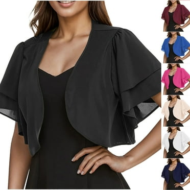 ZZwxWA Women Short Sleeve Shrug Cropped Cardigan Tops Open Front Chiffon Cardigan for Evening Dress