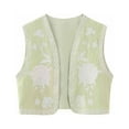 thumbnail image 1 of ZZwxWA Women Vintage Embroidered Vest Tops Linen Cropped Sleeveless Floral Cardigans Fashion Vests Sleeveless Band Collar Womens Coats 2025 Floral Print Jacket On, 1 of 4
