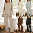 thumbnail image 1 of ZZwxWA Women's 2 Piece Lounge Sets Ribbed Knit Long Sleeve V Neck Pullover Tops Wide Leg Pants Fall Winter Outfits Homewear, 1 of 7