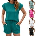 thumbnail image 1 of ZZwxWA Women's 2 Piece Outfits, Loose Crewneck Cap Sleeveless T Shirt Tops with Drawstring Shorts Loungewear Sets, 1 of 4