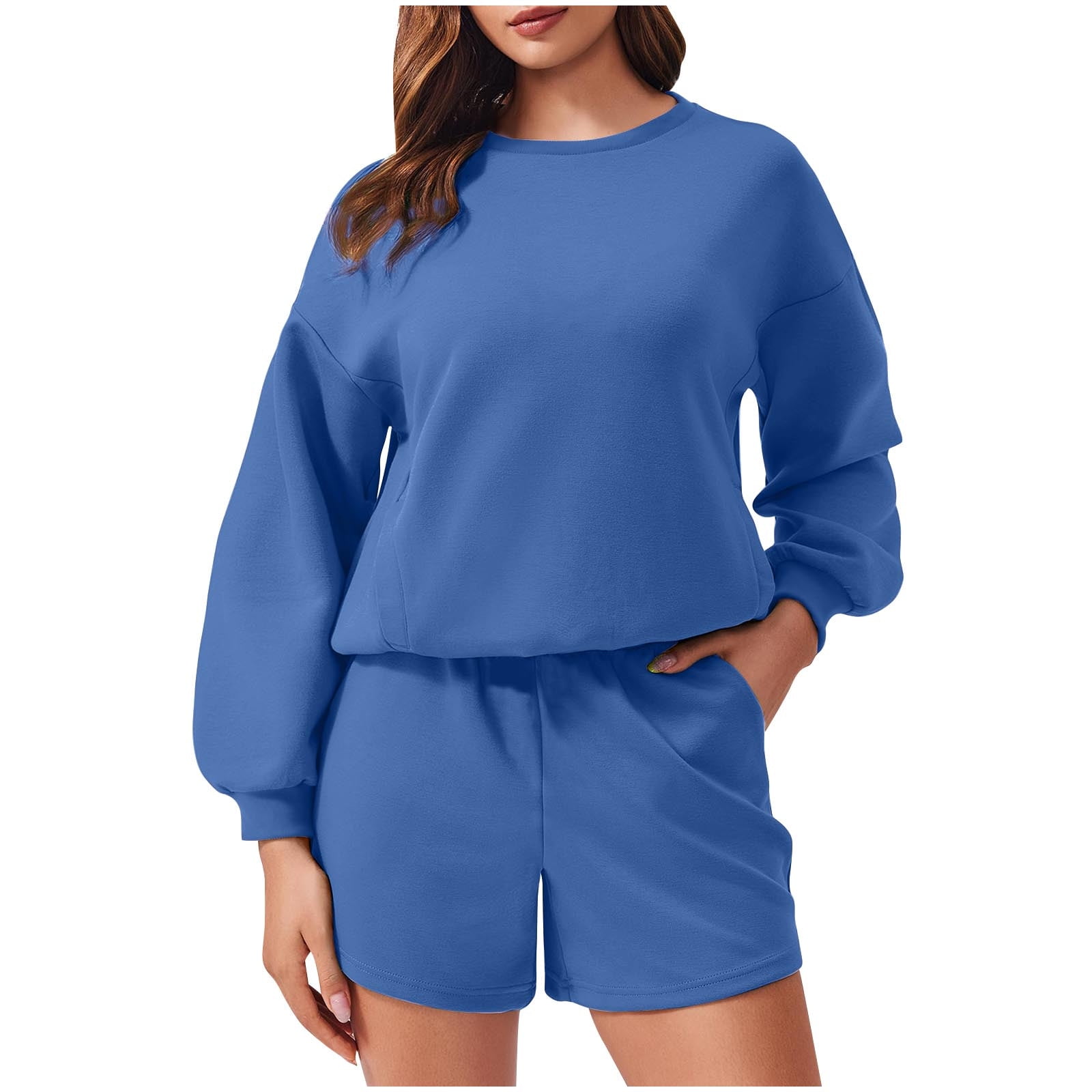 ZZwxWA Women's 2 Piece Outfits Sets Solid Color Long Sleeve Sweatshirt ...