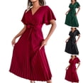 thumbnail image 1 of ZZwxWA Women's 2025 Summer Dress Casual Ruffle Wrap Maxi Dress Formal Short Sleeve V Neck Flowy Maxi Dresses Tie Waist Womens Evening Cocktail Party, 1 of 7