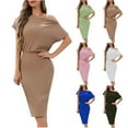 thumbnail image 1 of ZZwxWA Women's 2025 Summer Dress Off the Shoulder Short Sleeve Ribbed Casual Party Bodycon Midi Dresses Solid Color High Waist Sundress Evening Cocktail Party, 1 of 7