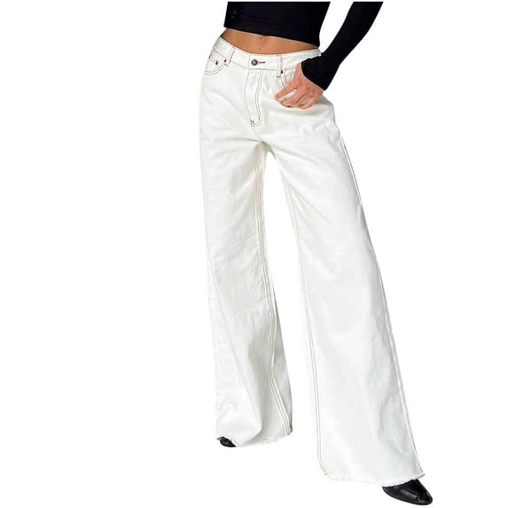 ZZwxWA Women's Baggy Jeans Solid Color High Waist Loose Wide Leg Y2k Womens Denim Pants Vintage Straight Leg E-Girl Streetwear Clubwear