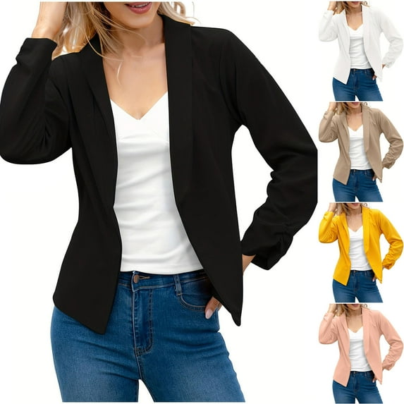 ZZwxWA Women's Blazer Suit Open Front Cardigan 3/4 Sleeve Fitted Jacket Casual Office Cropped Blazer