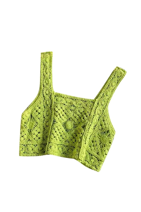 Women's Boho Crochet Cropped Tank Top Camisole Beachwear Women Crochet Sleeveless Crop, Ethnic Hollow-Out Knit Plaid Sweater Cami Vest Neck Waist Lavender Sales