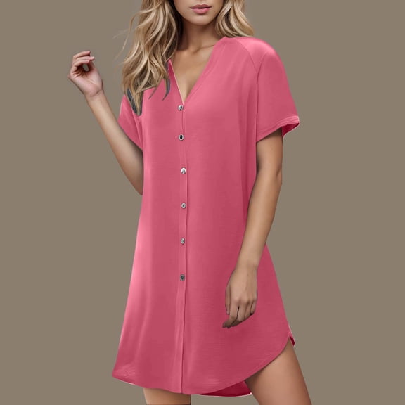 ZZwxWA Women's Button Front Swimsuit Coverup Trendy Casual Beachwear Short Sleeve V Neck Solid Cardigans Beach Shirt Dress