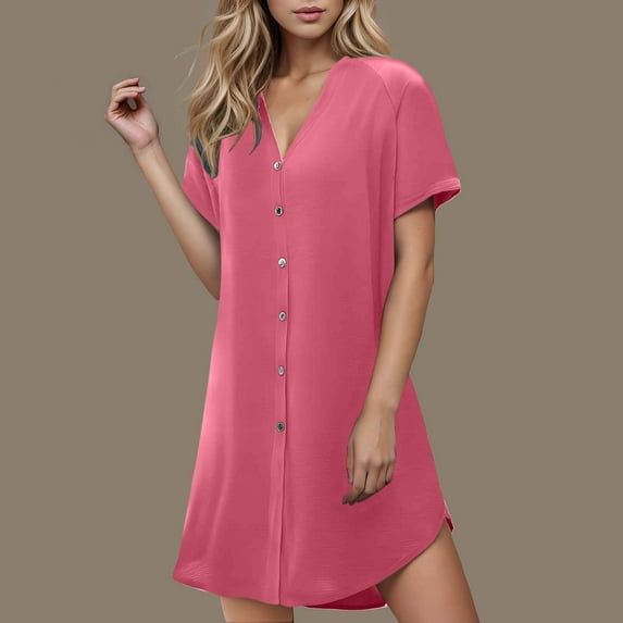 ZZwxWA Women's Button Front Swimsuit Coverup Trendy Casual Beachwear Short Sleeve V Neck Solid Cardigans Beach Shirt Dress