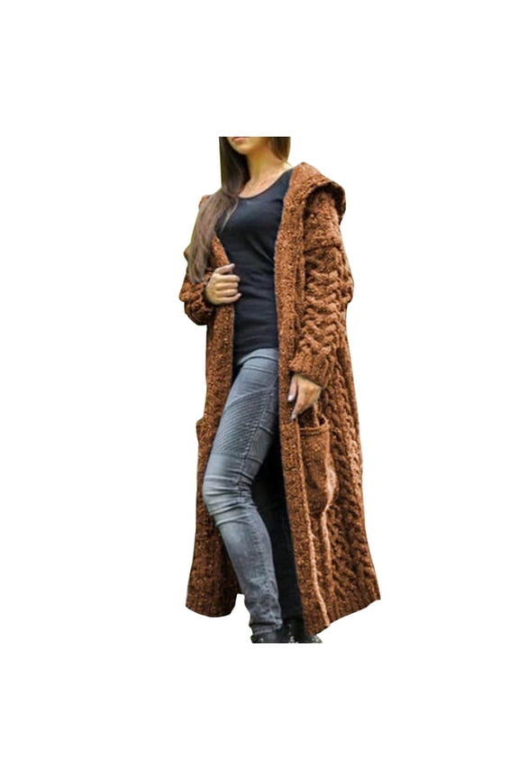 Women's Cardigans Fashion Womens Winter Knitted Hooded Cardigans Pure Color Long Sleeve Coat Ladies Open Front Comfy Sweater with Pocket Extra Long Tops Under 5 Dollars