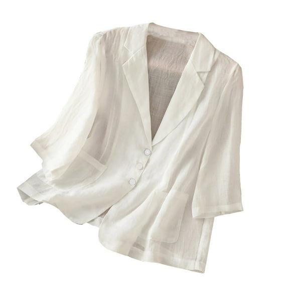 ZZwxWA Women's Casual Blazer Summer 3/4 Length Sleeve Solid Color Lightweight Cardigan Loose Fit Lapel Collar Suit Jackets