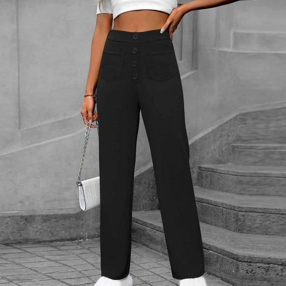 ZZwxWA Women's Casual High Waist Stretch Pants, Flexipants Multiple Pockets Straight Leg Pants Womens Solid Trousers