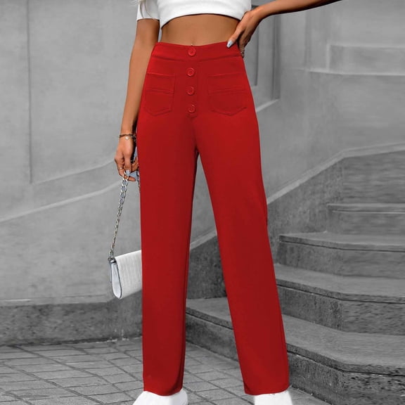ZZwxWA Women's Casual High Waist Stretch Pants, Flexipants Multiple Pockets Straight Leg Pants Womens Solid Trousers