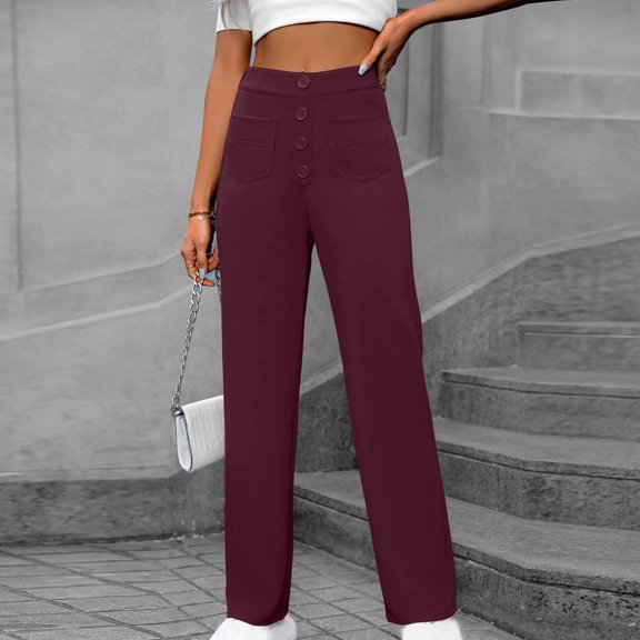 ZZwxWA Women's Casual High Waist Stretch Pants, Flexipants Multiple Pockets Straight Leg Pants Womens Solid Trousers