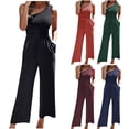 thumbnail image 1 of ZZwxWA Women's Casual Jumpsuits Dressy One Shoulder Overalls Wide Leg Long Rompers Womens High Waist Loose Jumpers with Pockets, 1 of 6