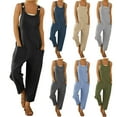 thumbnail image 1 of ZZwxWA Women's Casual Sleeveless Loose Lightweight Embroider Baggy Suspender Linen Overalls Jumpsuits with Pocket, 1 of 4
