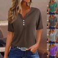thumbnail image 1 of ZZwxWA Women's Casual Solid Color Short-Sleeved V-Neck Top, 1 of 5