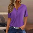 thumbnail image 1 of ZZwxWA Women's Casual Solid Color Short-Sleeved V-Neck Top, 1 of 4
