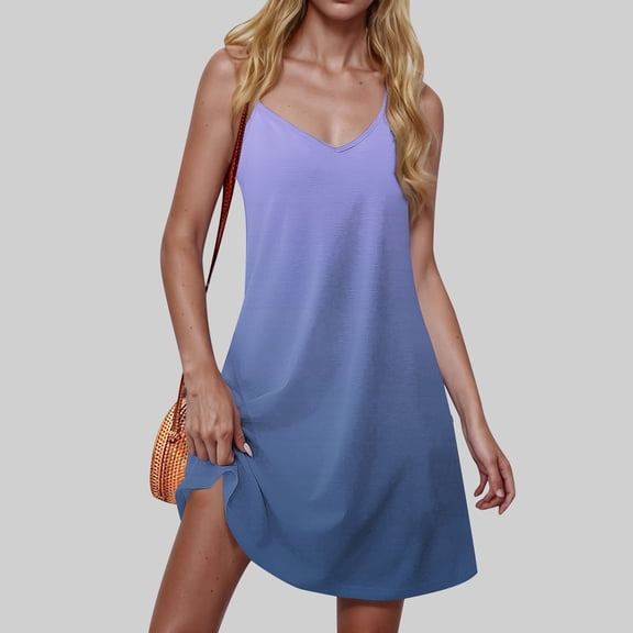 ZZwxWA Women's Casual Sundress Summer Camisole Boho Beach Dress V Neck Tank Dresses