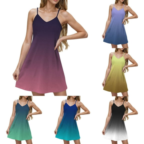 ZZwxWA Women's Casual Sundress Summer Camisole Boho Beach Dress V Neck Tank Dresses