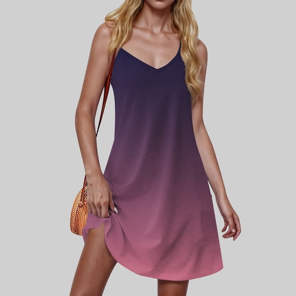 ZZwxWA Women's Casual Sundress Summer Camisole Boho Beach Dress V Neck Tank Dresses