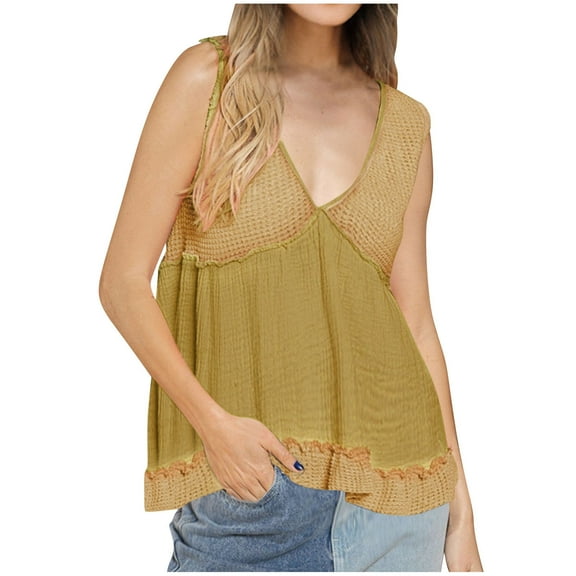 ZZwxWA Women's Casual V Neck Peplum Tops Sleeveless Ruffle Hem Babydoll Tank Top Peplum Tee Shirts Cotton Tops Womens Loose Summer Camisole Vest