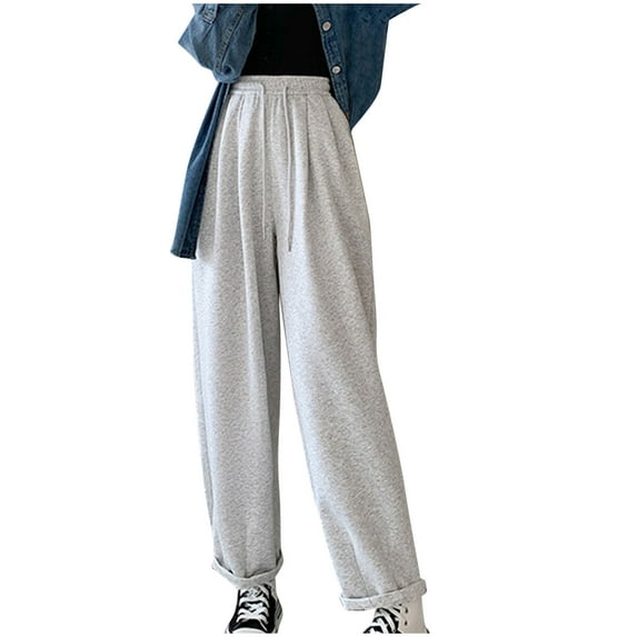 ZZwxWA Women's Cotton Solid Color Sweatpants Elastic Waist High Street Roll Up Y2K Athletic Pants All-Match for Everyday Wear Reduced Price