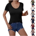 thumbnail image 1 of ZZwxWA Women's Crew Neck Ribbed Fitted Shirt Basic Short Sleeves Summer T Shirt Tops, 1 of 7