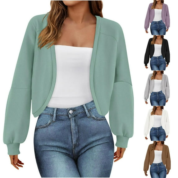 ZZwxWA Women's Cropped Cardigan Coat Long Sleeve Open Front Sweaters Drop Shoulder Short Shrugs Lightweight Jacket Outwear