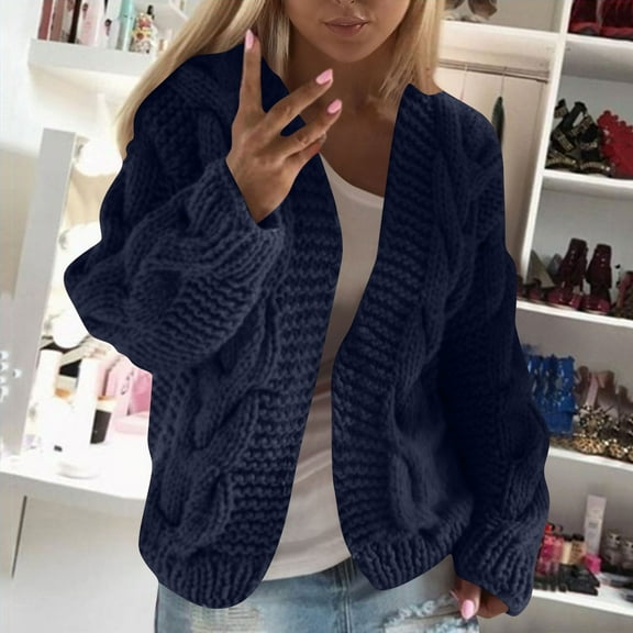 ZZwxWA Women's Cropped Open Front Hooded Cardigan Button Down Chunky Cable Knitted Sweater Tops Fall Long Sleeve Outwear