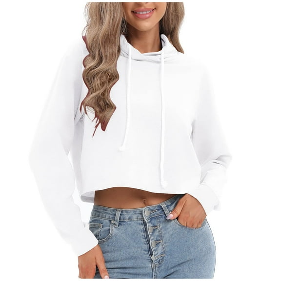 ZZwxWA Women's Drawstring Cropped Hoodie Casual Hoodies for Women Workout Crop Tops Sweatshirt Long Sleeve Crop Top up to 45% Off