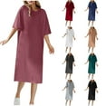 thumbnail image 1 of ZZwxWA Women's Dress Casual Loose Solid Color Short Sleeve Crew Neck T-Shirt Dress Classic Plus Size Womens Summer Dresses, 1 of 6