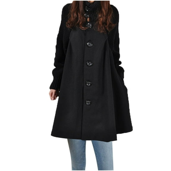 ZZwxWA Women's Elegant Solid Color Mid-Length Thicken Warm Wool Blend Coat Long Jackets