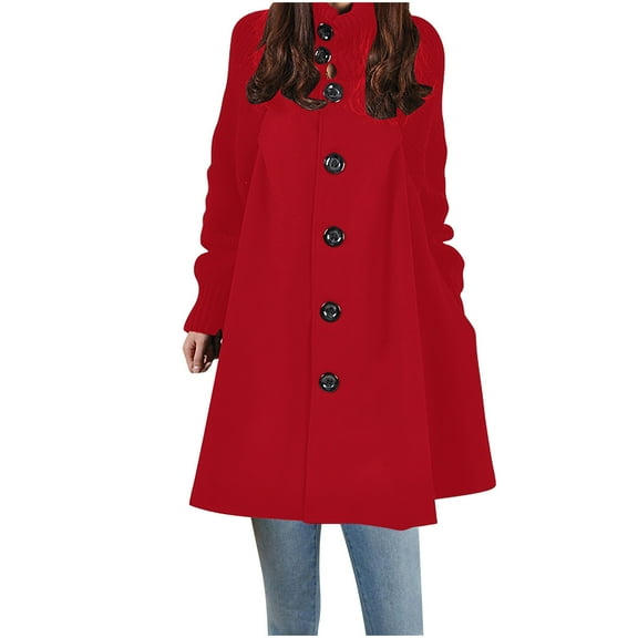ZZwxWA Women's Elegant Solid Color Mid-Length Thicken Warm Wool Blend Coat Long Jackets