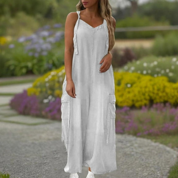 ZZwxWA Women's Fashion Jumpsuits Summer Suspenders Jumpsuits Loose Pockets Casual Jumpsuits Solid Color Women's Overalls
