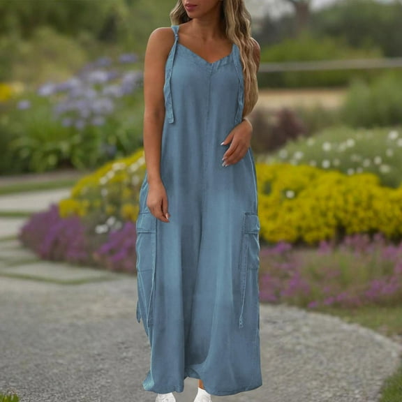 ZZwxWA Women's Fashion Jumpsuits Summer Suspenders Jumpsuits Loose Pockets Casual Jumpsuits Solid Color Women's Overalls