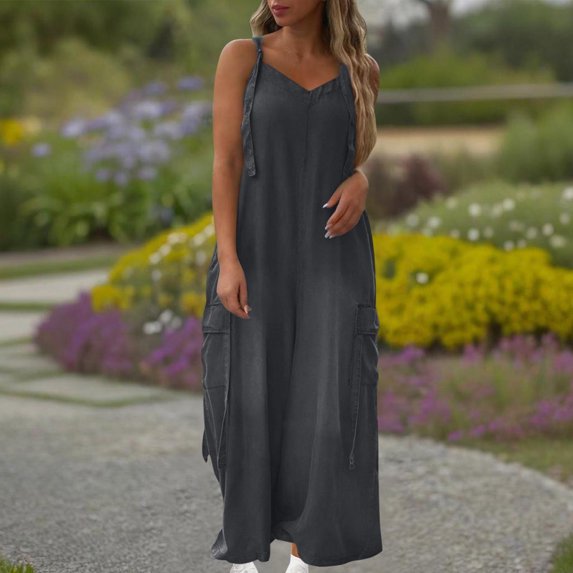 ZZwxWA Women's Fashion Jumpsuits Summer Suspenders Jumpsuits Loose Pockets Casual Jumpsuits Solid Color Women's Overalls